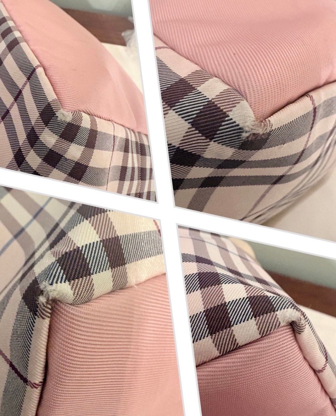 Burberry Blue Label Nova Check Handbag Pink Tote Purse 10