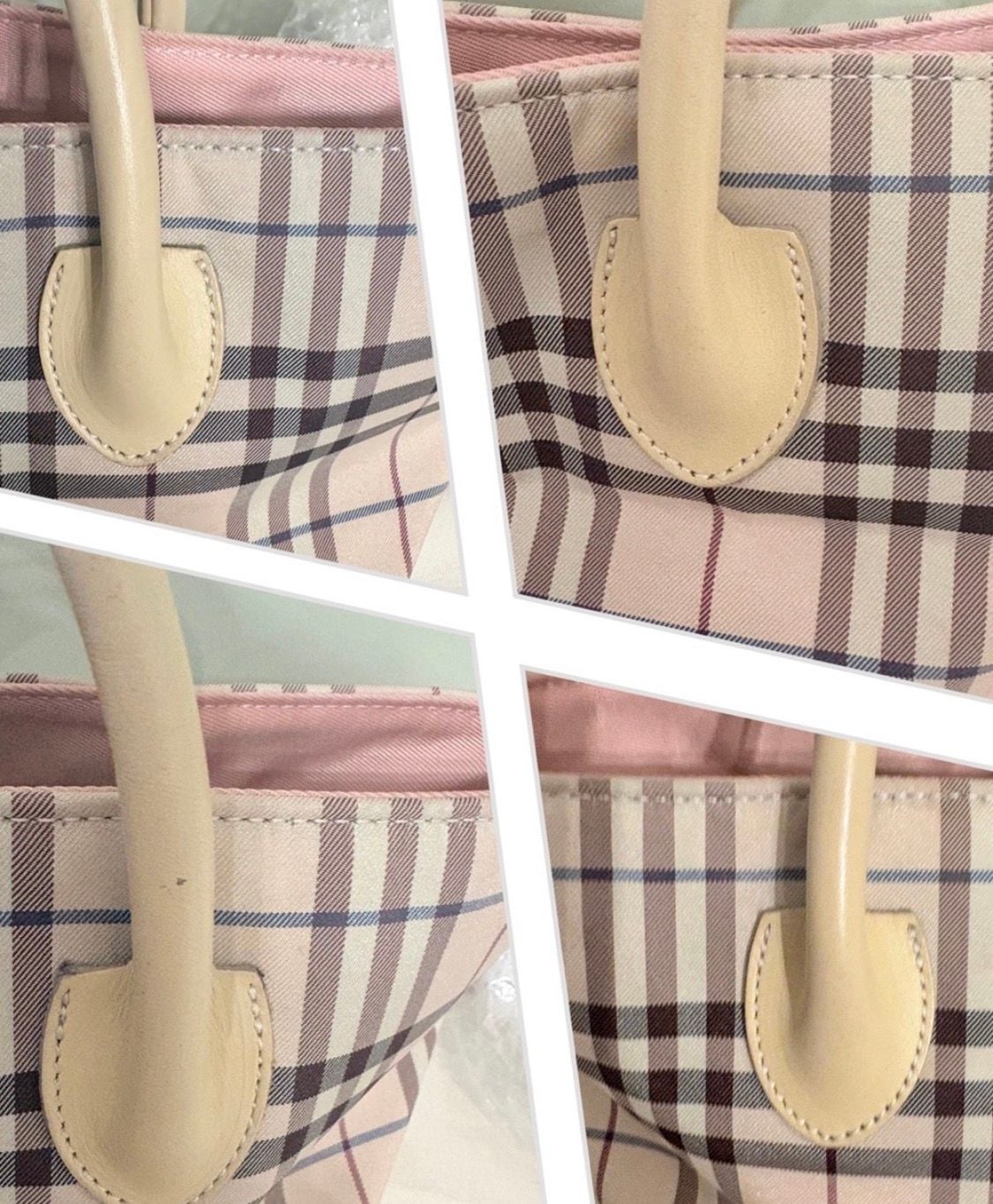 Burberry Blue Label Nova Check Handbag Pink Tote Purse 12