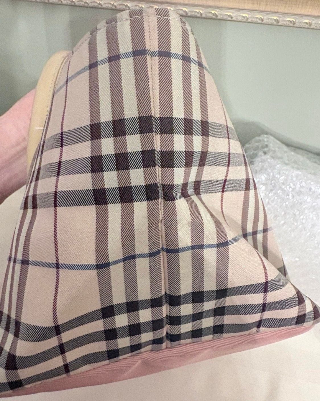 Burberry Blue Label Nova Check Handbag Pink Tote Purse 16