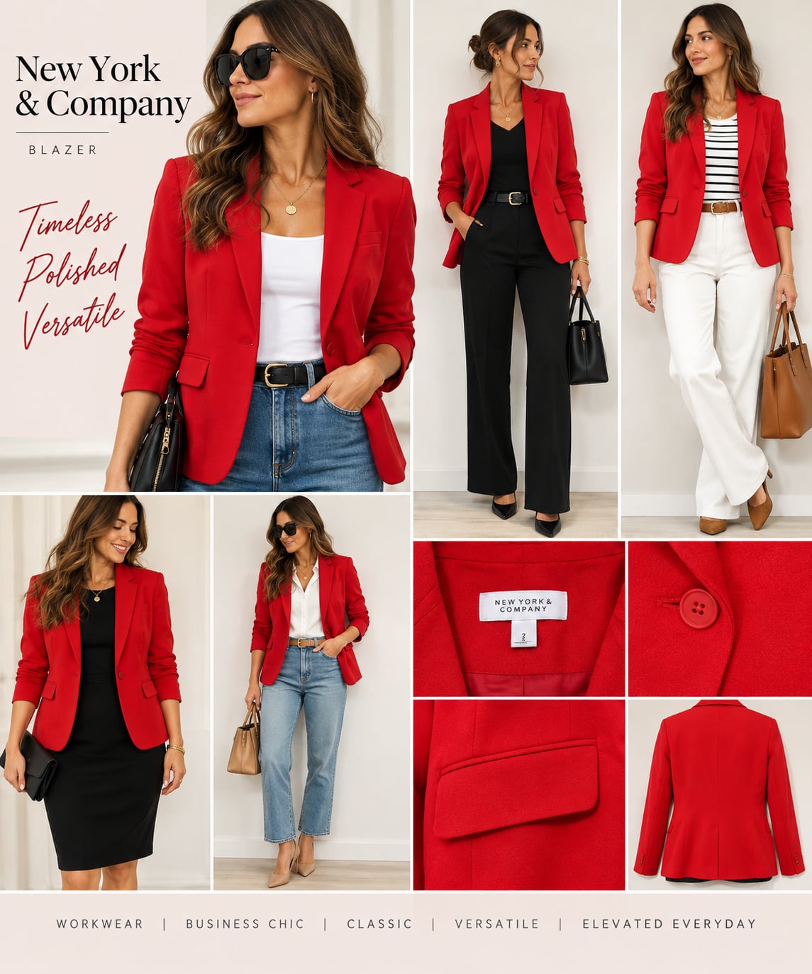 New York & Company Blazer Size 2 Red Single Button Lined 2