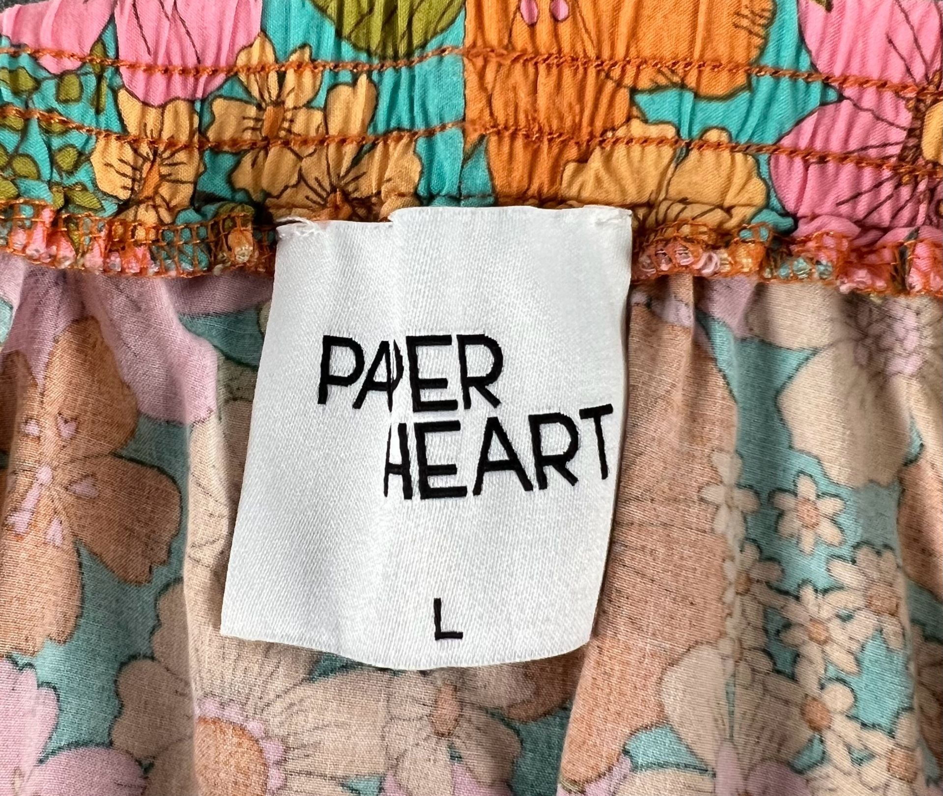 Paper Heart Floral Tiered Skirt Size L Orange Pink Turquoise Rayon 6