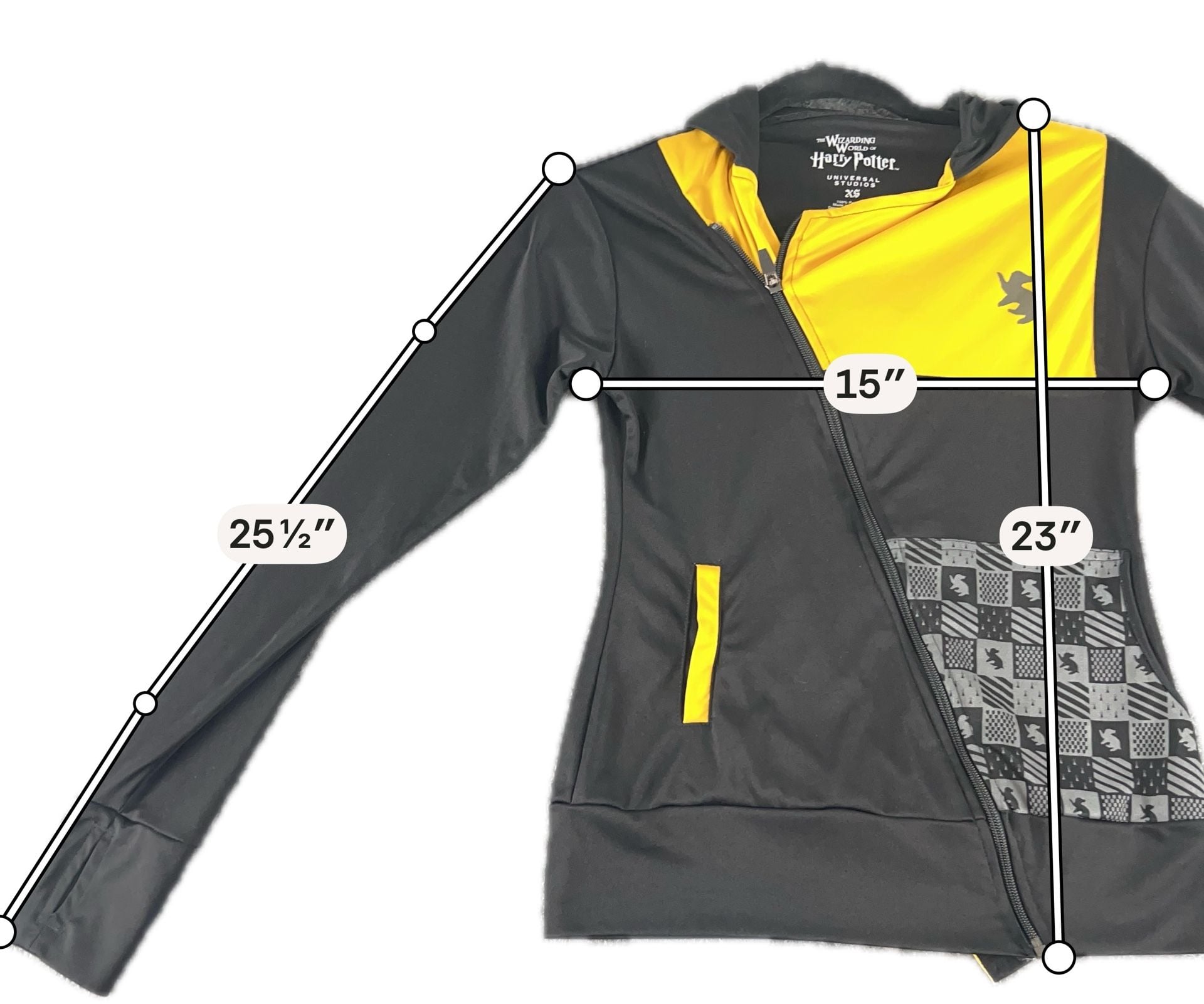 Universal Studios Harry Potter Hufflepuff Full Zip Jacket Size XS Black 3