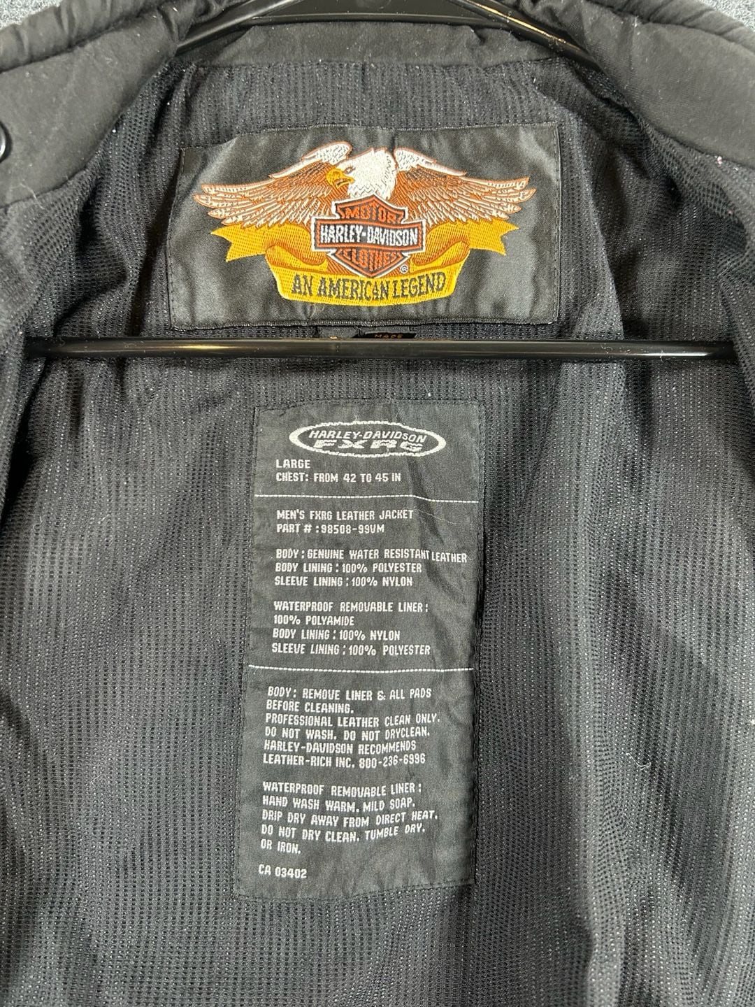 Harley-Davidson FXRG Jacket Size Large Black Waterproof Liner 7