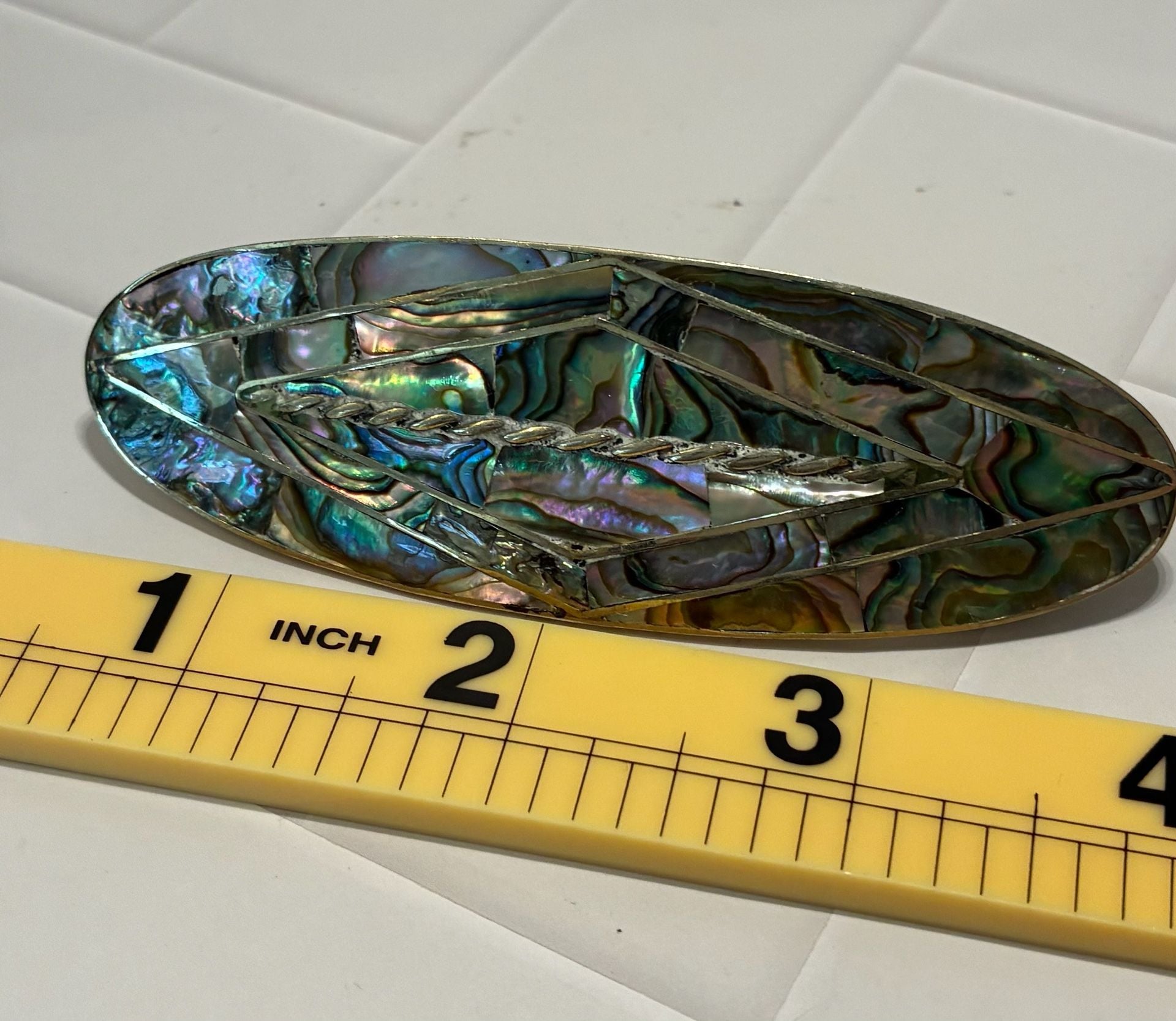 Alpac Mexico Vintage Abalone Shell Inlay Oval Hair Barrette 3