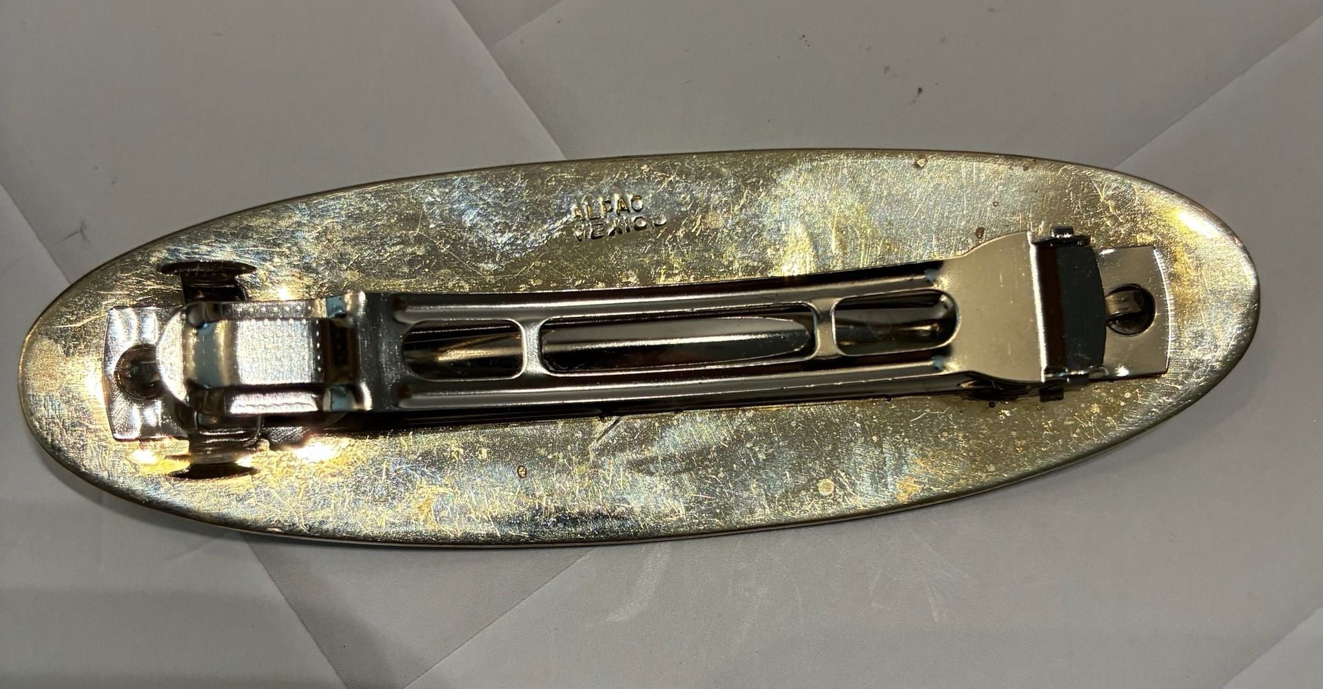 Alpac Mexico Vintage Abalone Shell Inlay Oval Hair Barrette 4