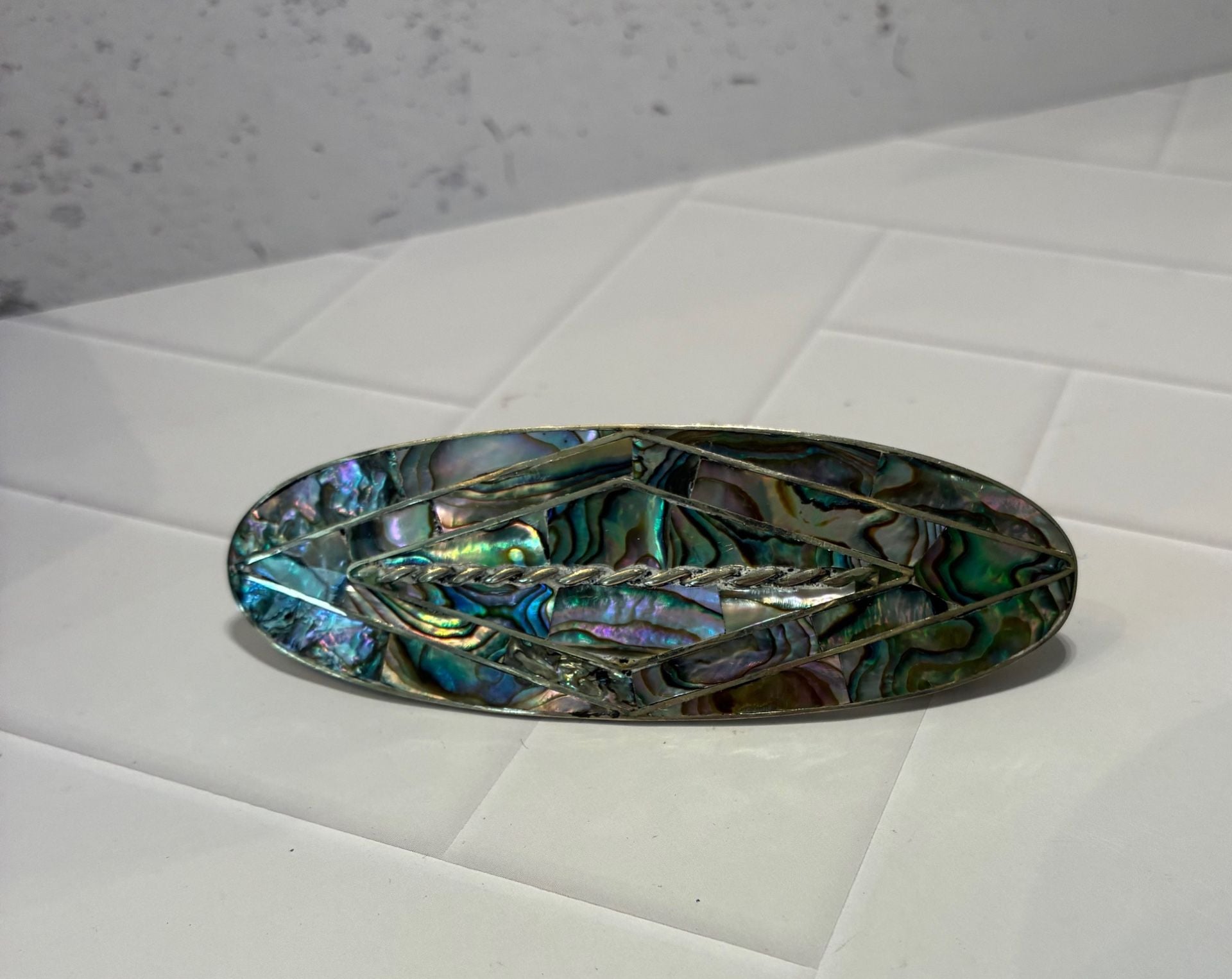 Alpac Mexico Vintage Abalone Shell Inlay Oval Hair Barrette 2