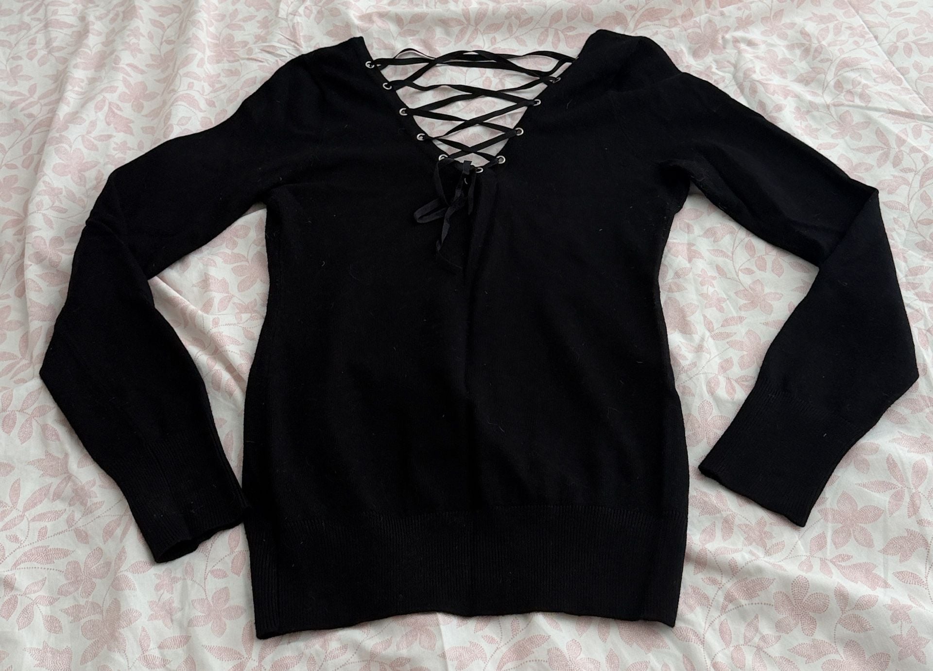 G by Guess Black Rhinestone Logo Laced Back Sweater 3