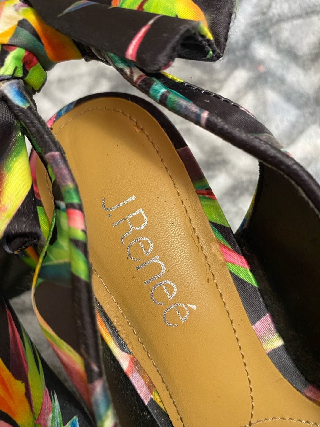 J. Renee Brietta Size 7W Black Jungle Print Slingback Peep Toe Block 5