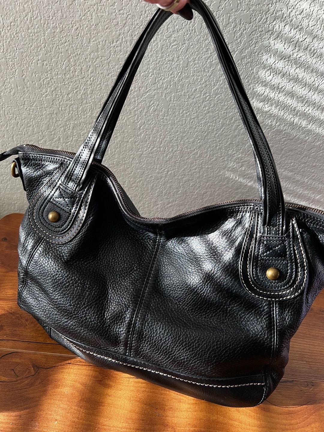 The Sak Black Leather Shoulder Bag Handbag Purse 5