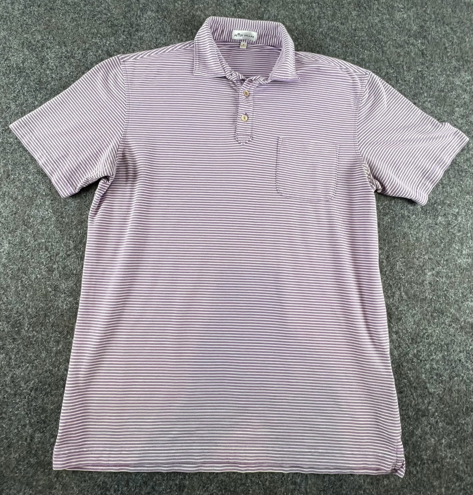 Peter Millar Stripe Polo Size S Purple White Short Sleeve Pocket Shirt 4