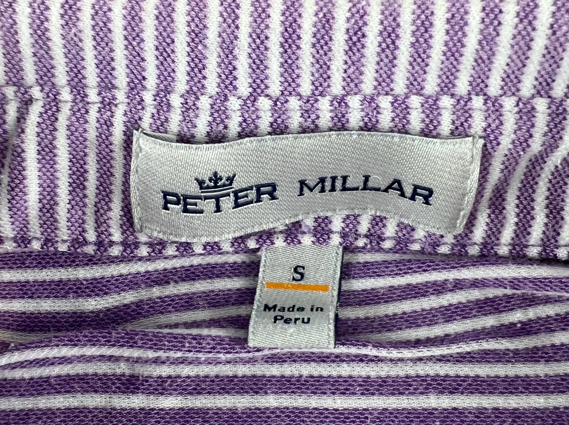 Peter Millar Stripe Polo Size S Purple White Short Sleeve Pocket Shirt 7