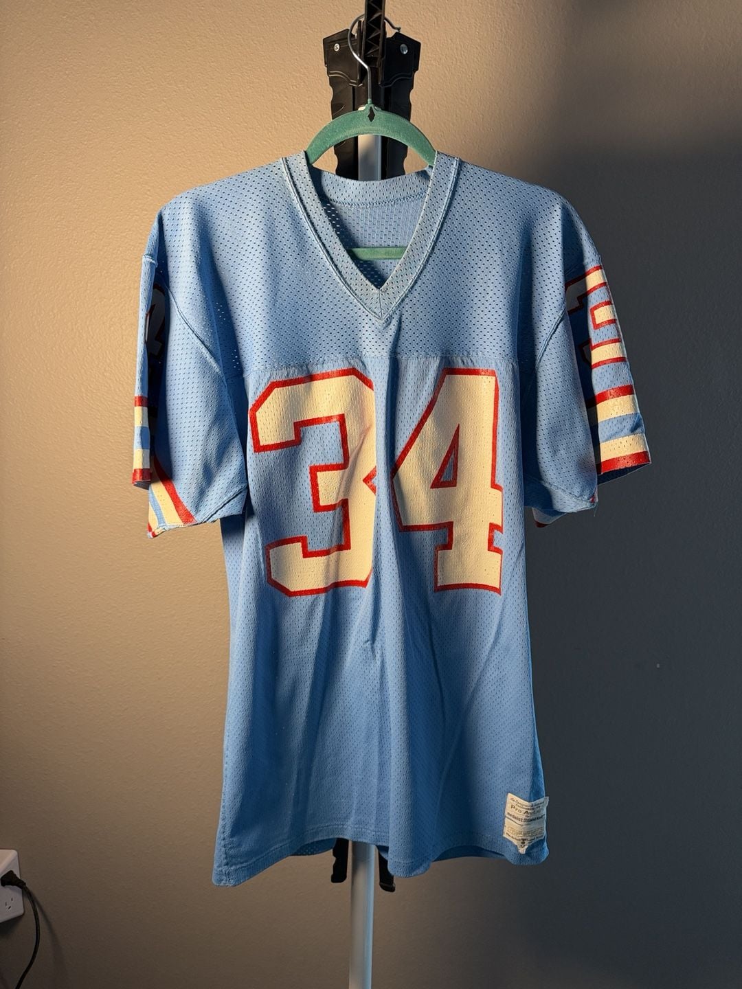 Sand-Knit Earl Campbell Houston Oilers 34 Jersey Light Blue Vintage 2