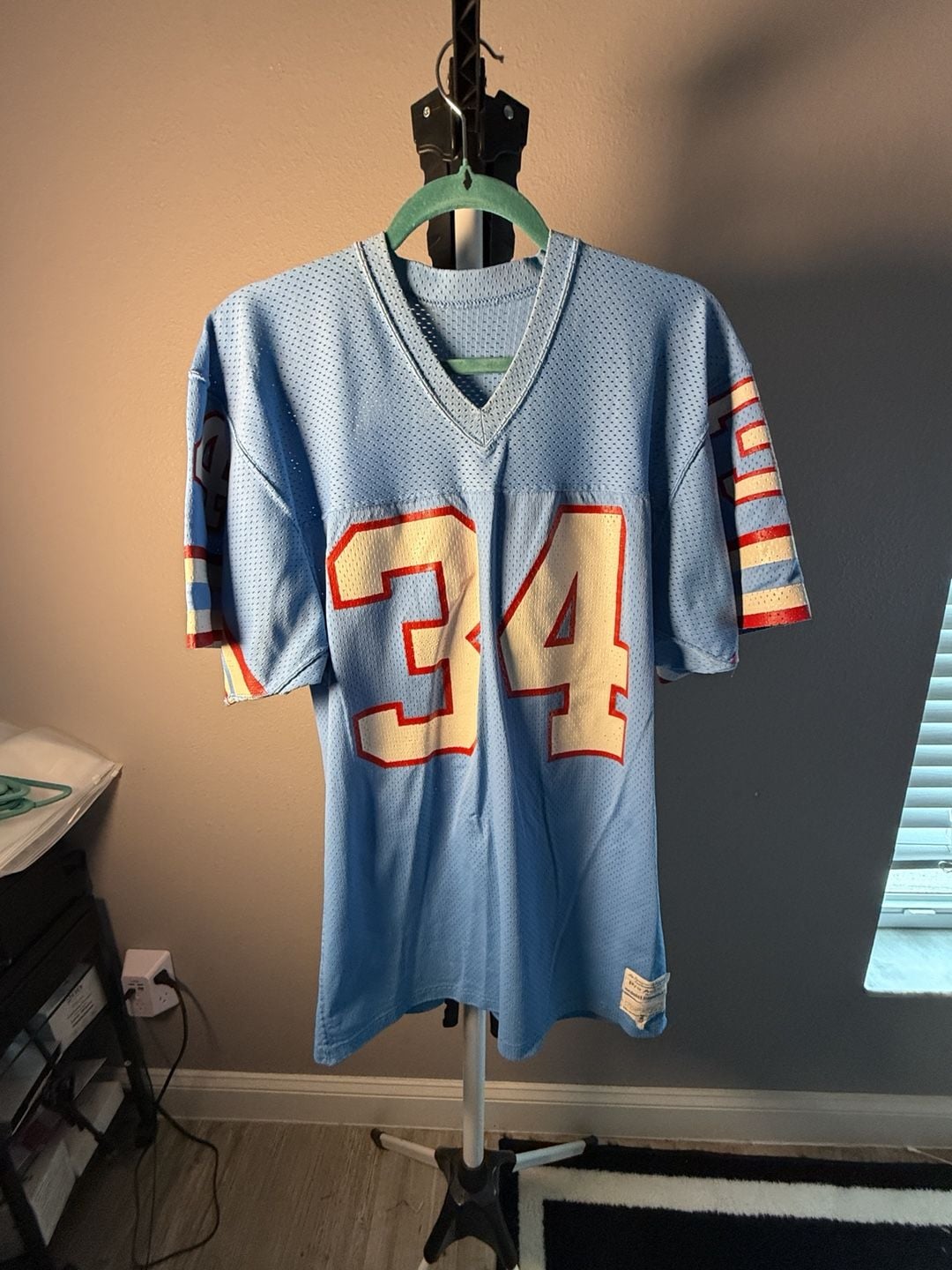 Sand-Knit Earl Campbell Houston Oilers 34 Jersey Light Blue Vintage 3