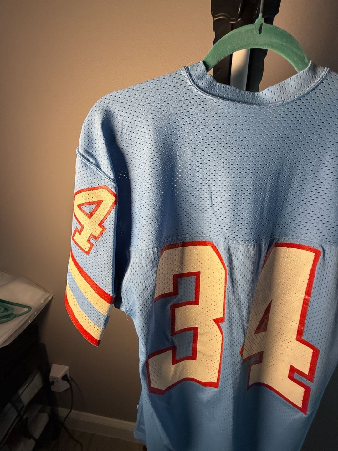 Sand-Knit Earl Campbell Houston Oilers 34 Jersey Light Blue Vintage 9