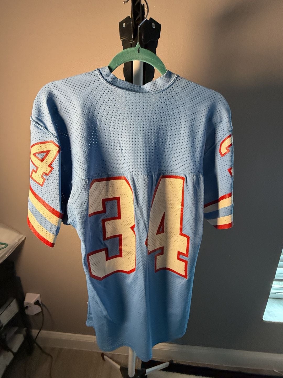 Sand-Knit Earl Campbell Houston Oilers 34 Jersey Light Blue Vintage 10