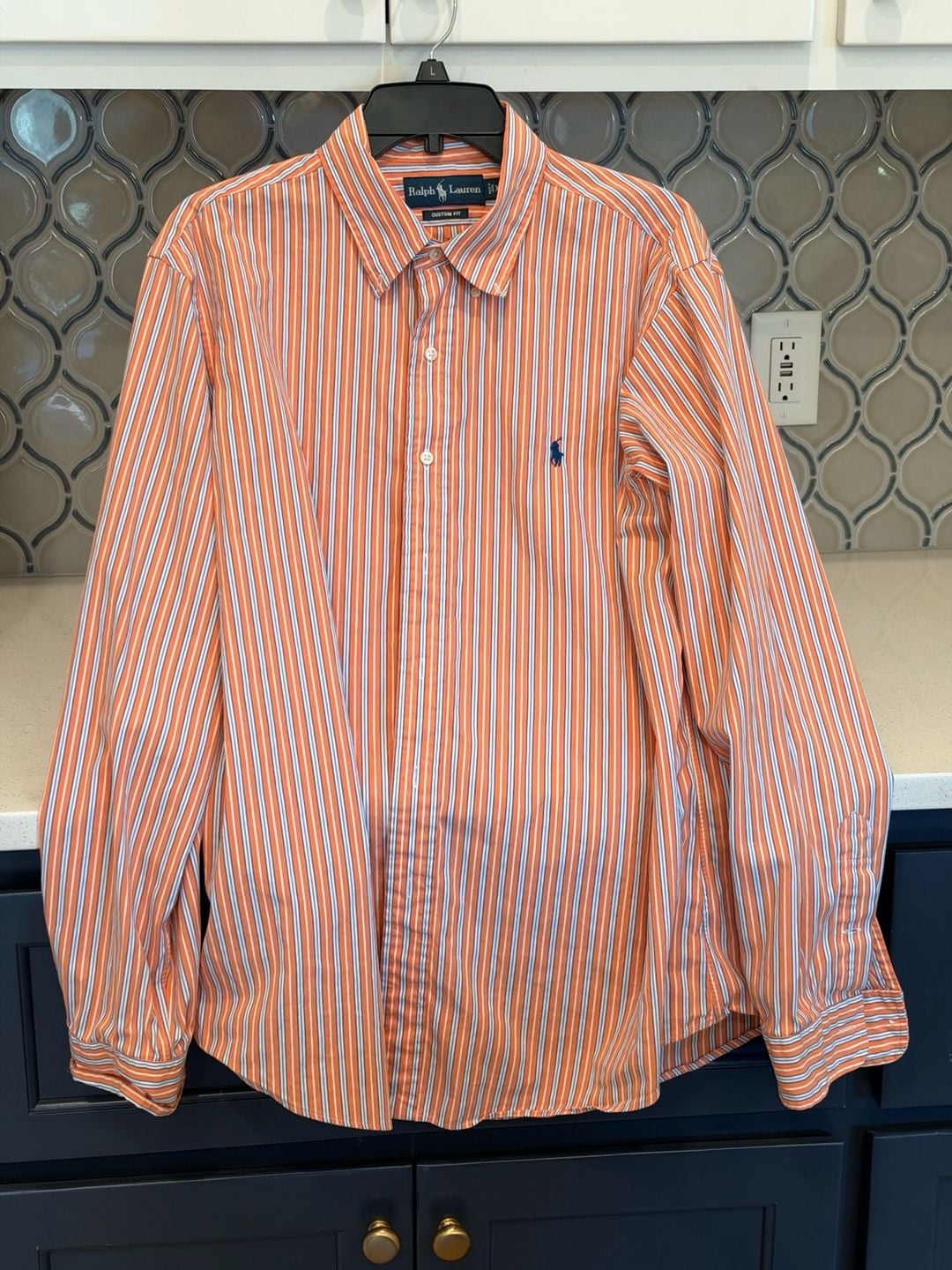 Ralph Lauren Custom Fit Striped Long Sleeve Button-Down Shirt XL Orange 2