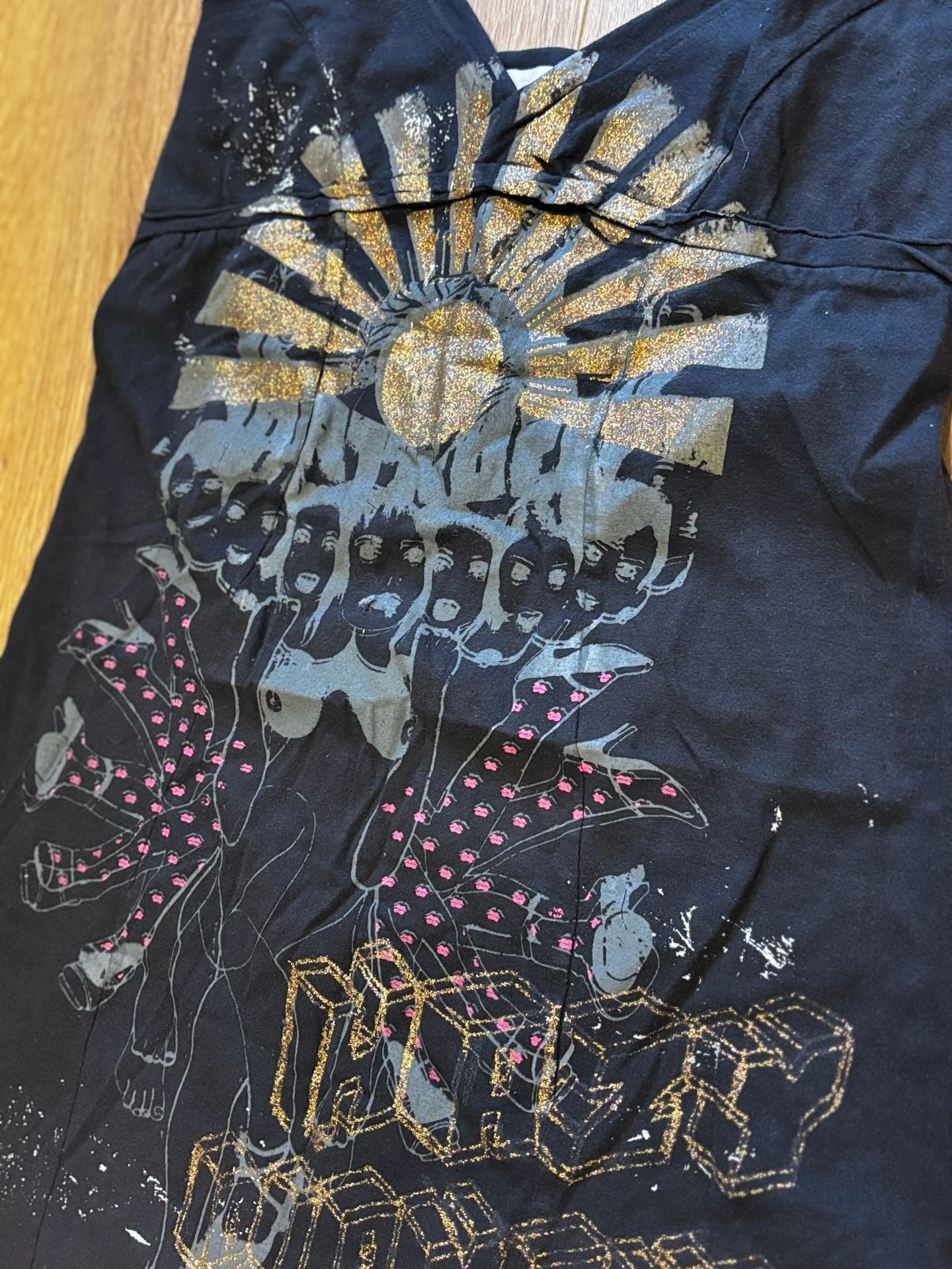 Diesel Black Graphic Glitter Cami Mini Dress Y2K Punk Grunge XL 3