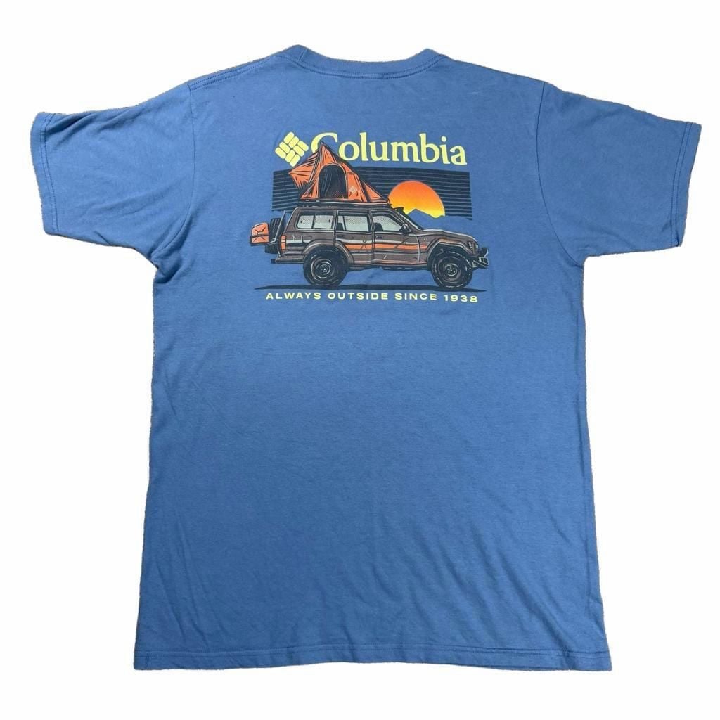 Columbia Graphic T-Shirt Size M Blue Camping Car Roof Tent 1