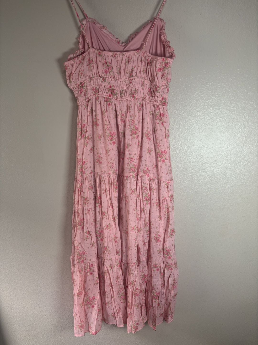 Trixxi Floral Smocked Ruffle Midi Dress Pink Cami Tiered Sz XL 4
