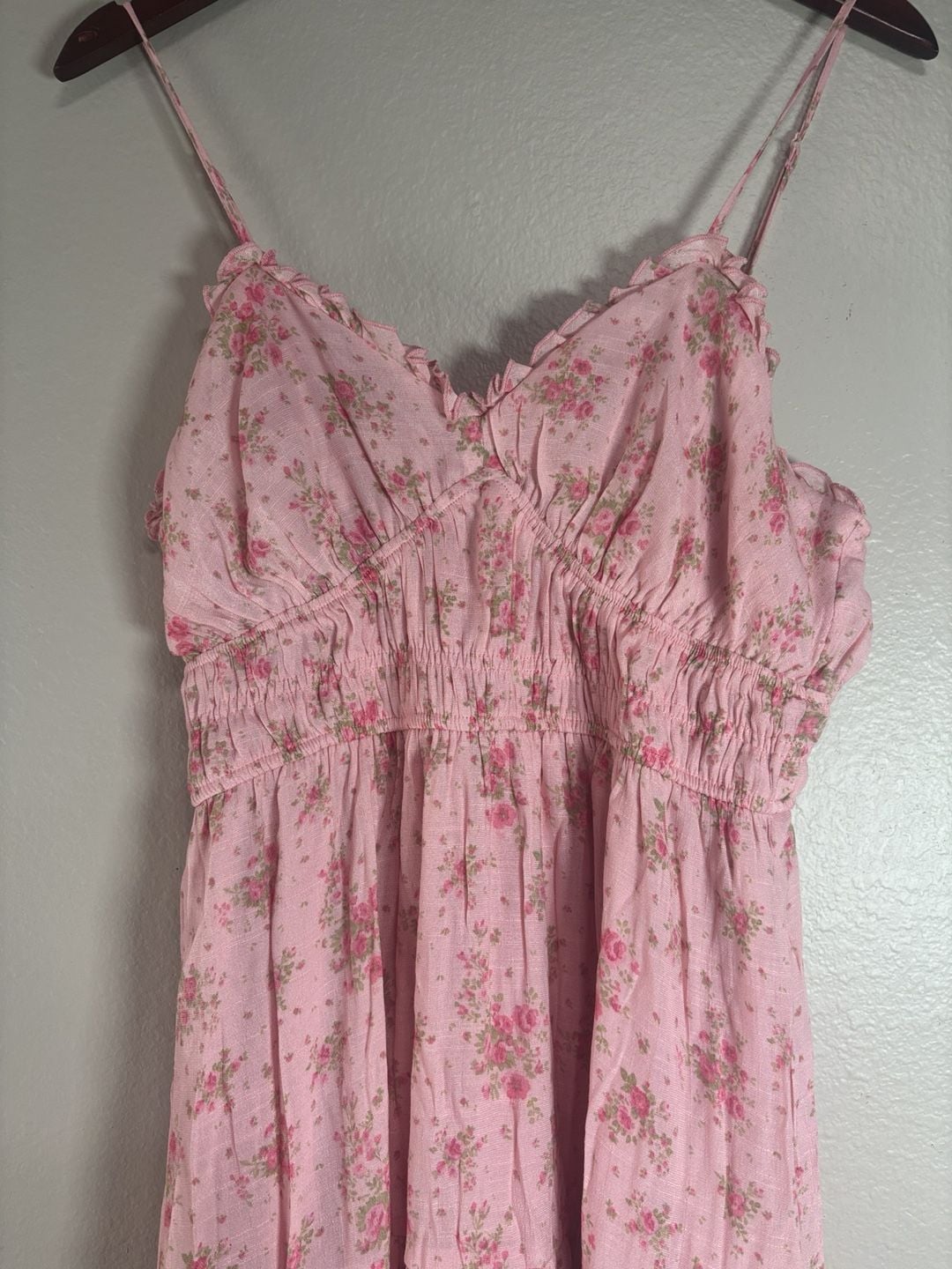 Trixxi Floral Smocked Ruffle Midi Dress Pink Cami Tiered Sz XL 5