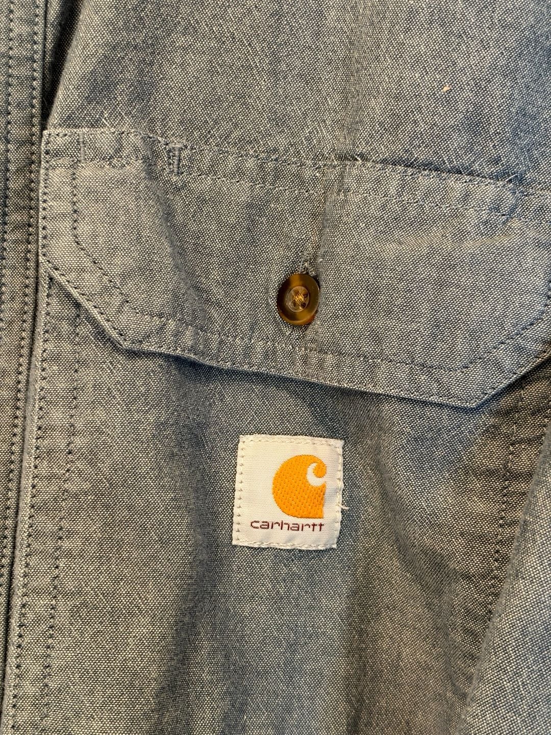 Carhartt Short Sleeve Work Shirt Size L Blue Loose Fit Button Down 3