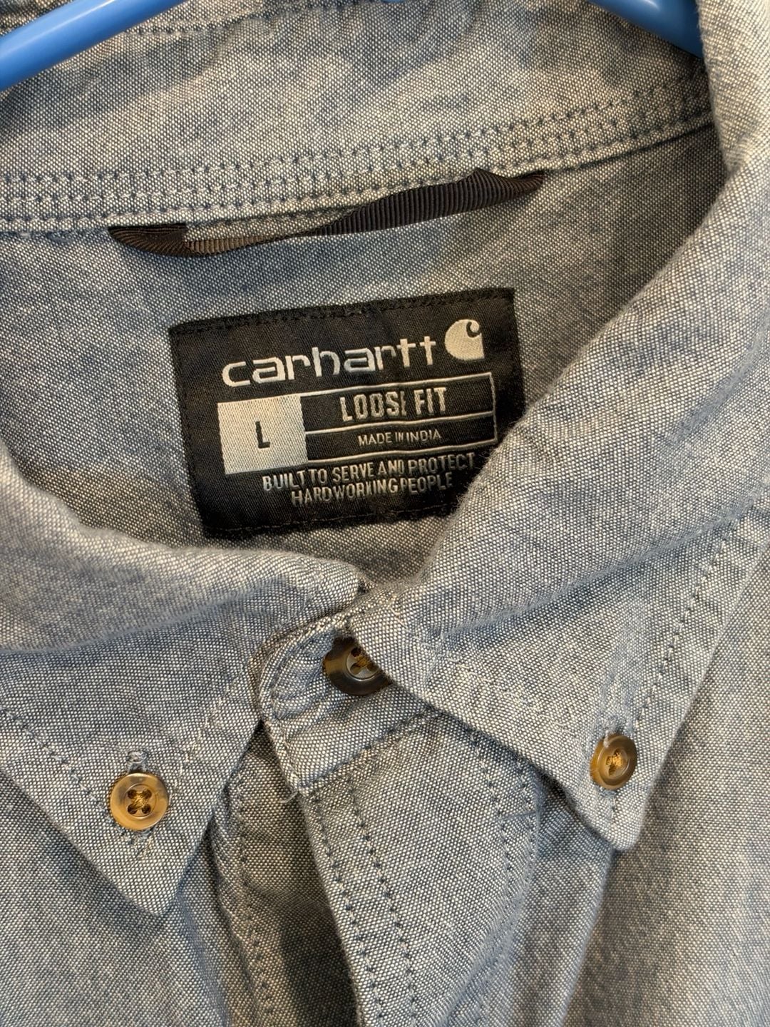 Carhartt Short Sleeve Work Shirt Size L Blue Loose Fit Button Down 4
