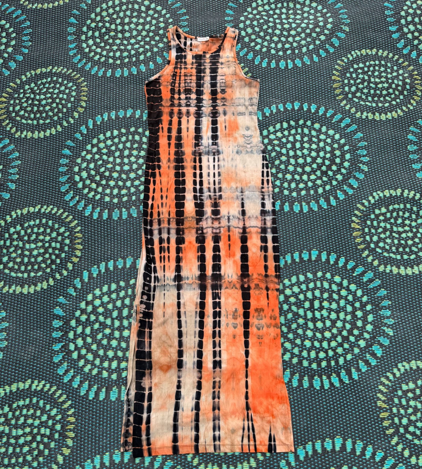 Hearts & Hips Tie Dye Maxi Dress Size M Orange Black 2