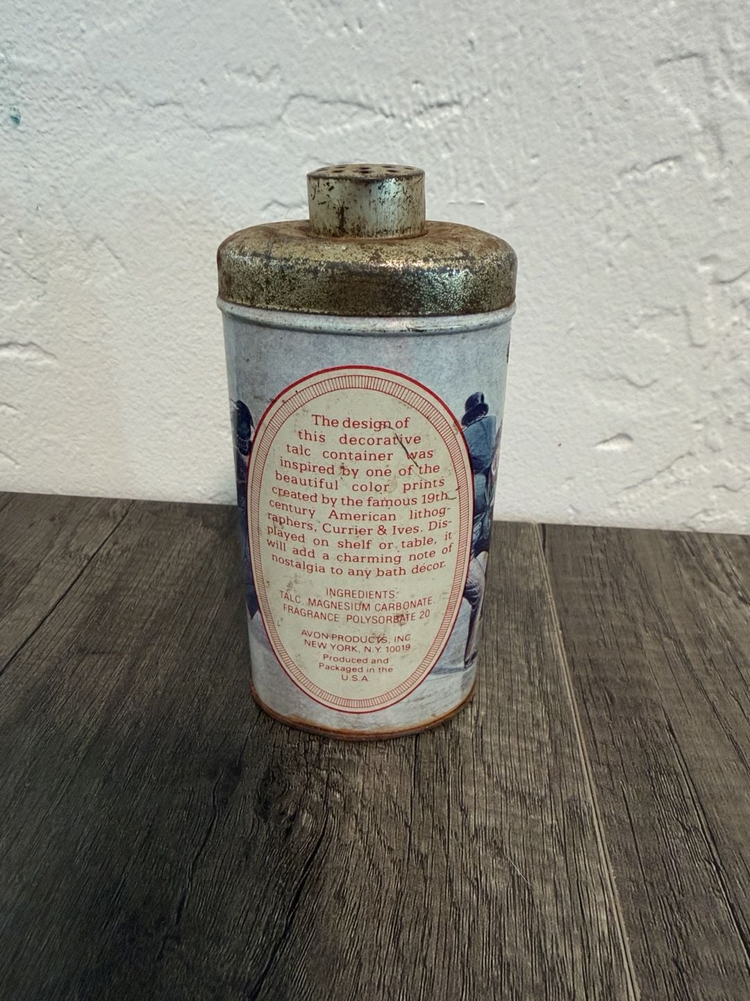 Avon Lady Skater Perfumed Talc 3.75 oz Vintage Currier and Ives Tin 3