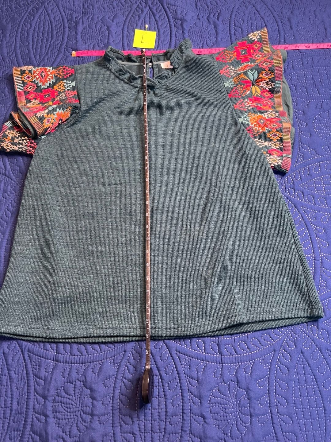 Teal Embroidered Boho Blouse Ruffle Neck and Sleeves 4