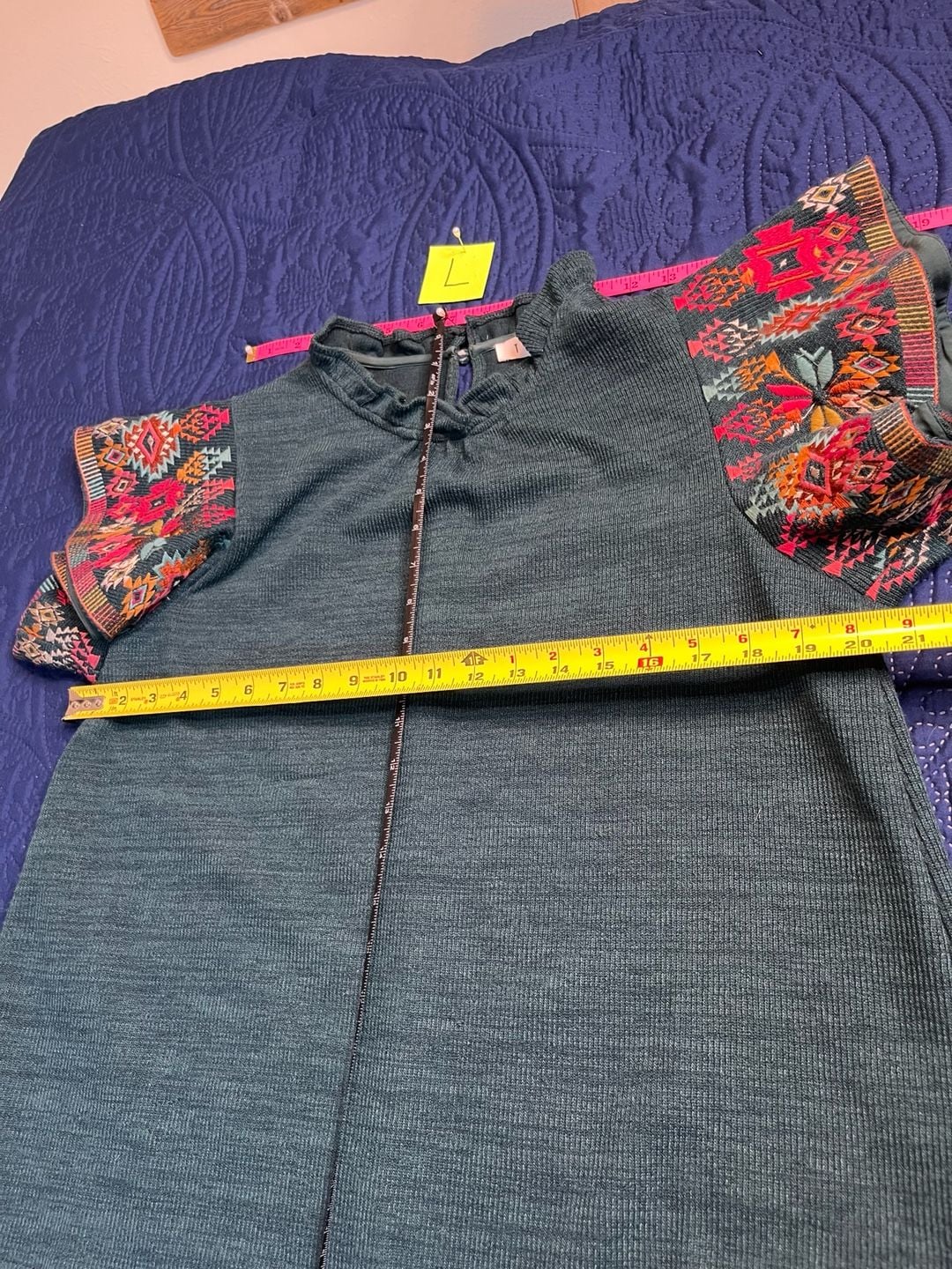 Teal Embroidered Boho Blouse Ruffle Neck and Sleeves 5