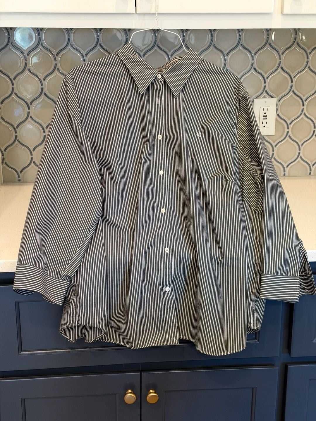 Lauren Ralph Lauren Button-Down Shirt Size 3X Black White Striped Cotton 2