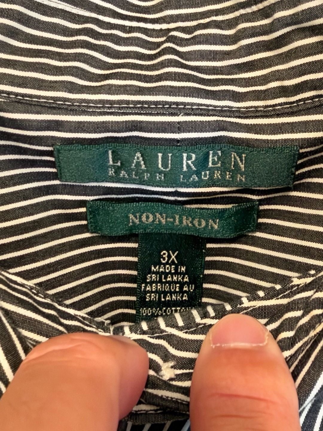 Lauren Ralph Lauren Button-Down Shirt Size 3X Black White Striped Cotton 4