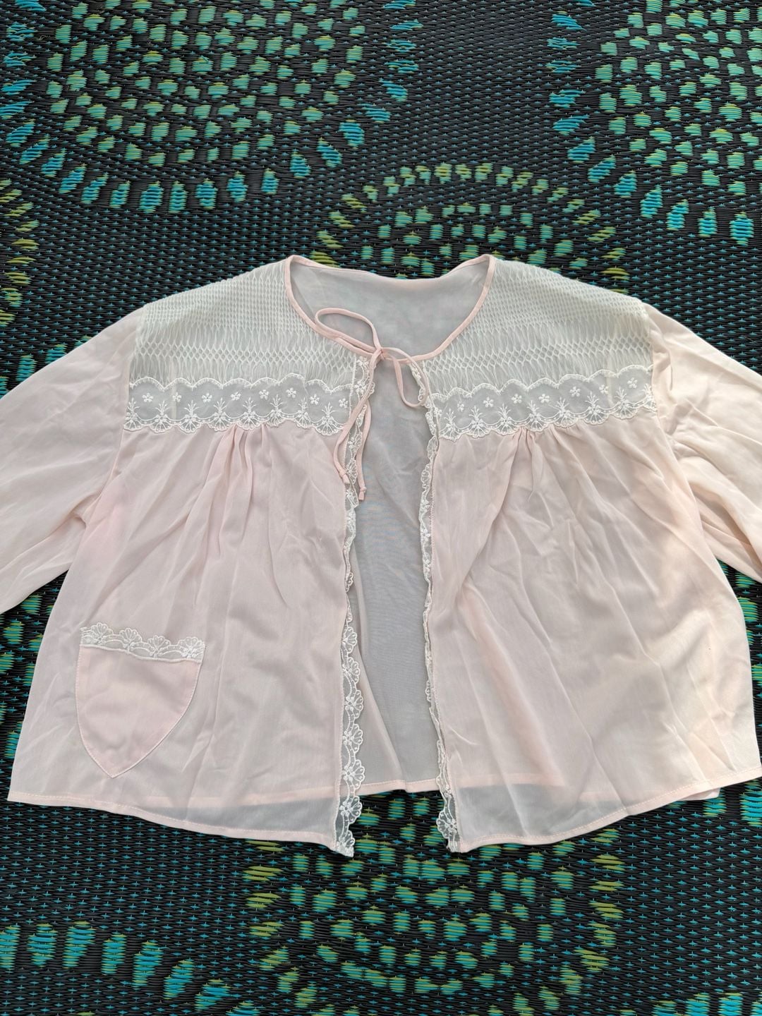 Vintage Pink Bed Jacket Lingerie Lace Shrug 3