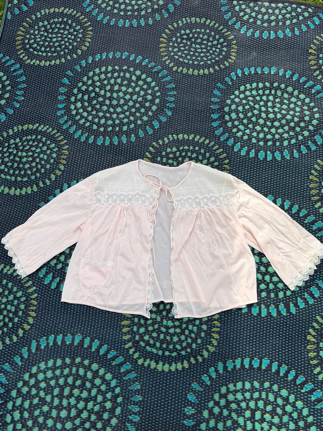 Vintage Pink Bed Jacket Lingerie Lace Shrug 9