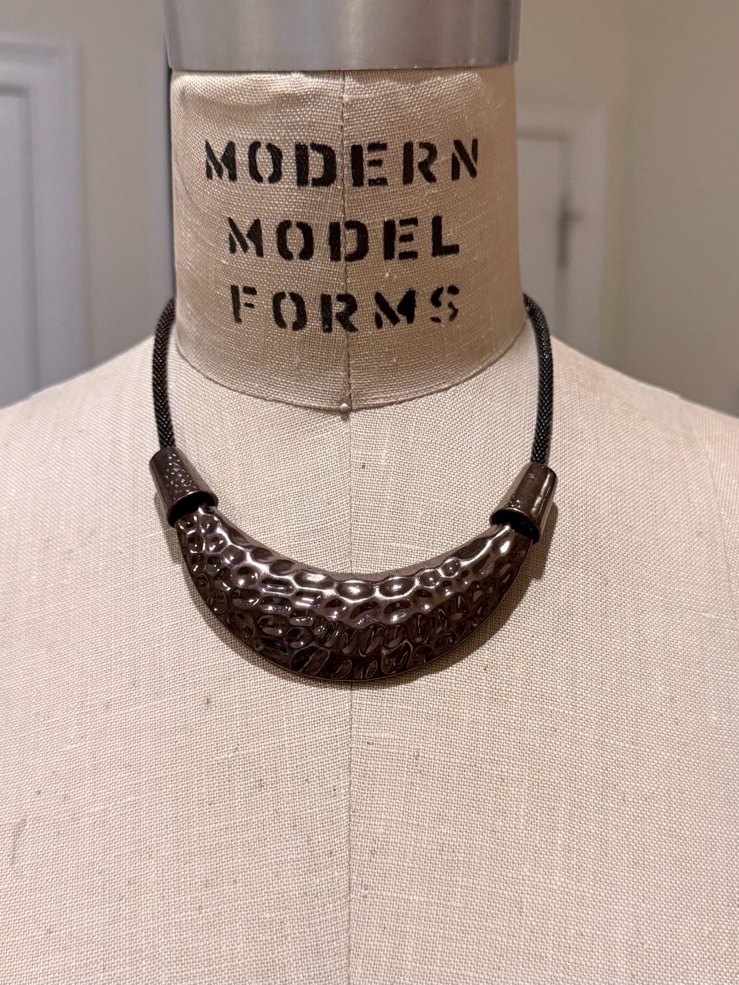 Vintage Hammered Crescent Bib Statement Necklace Deep Bronze Tone 2