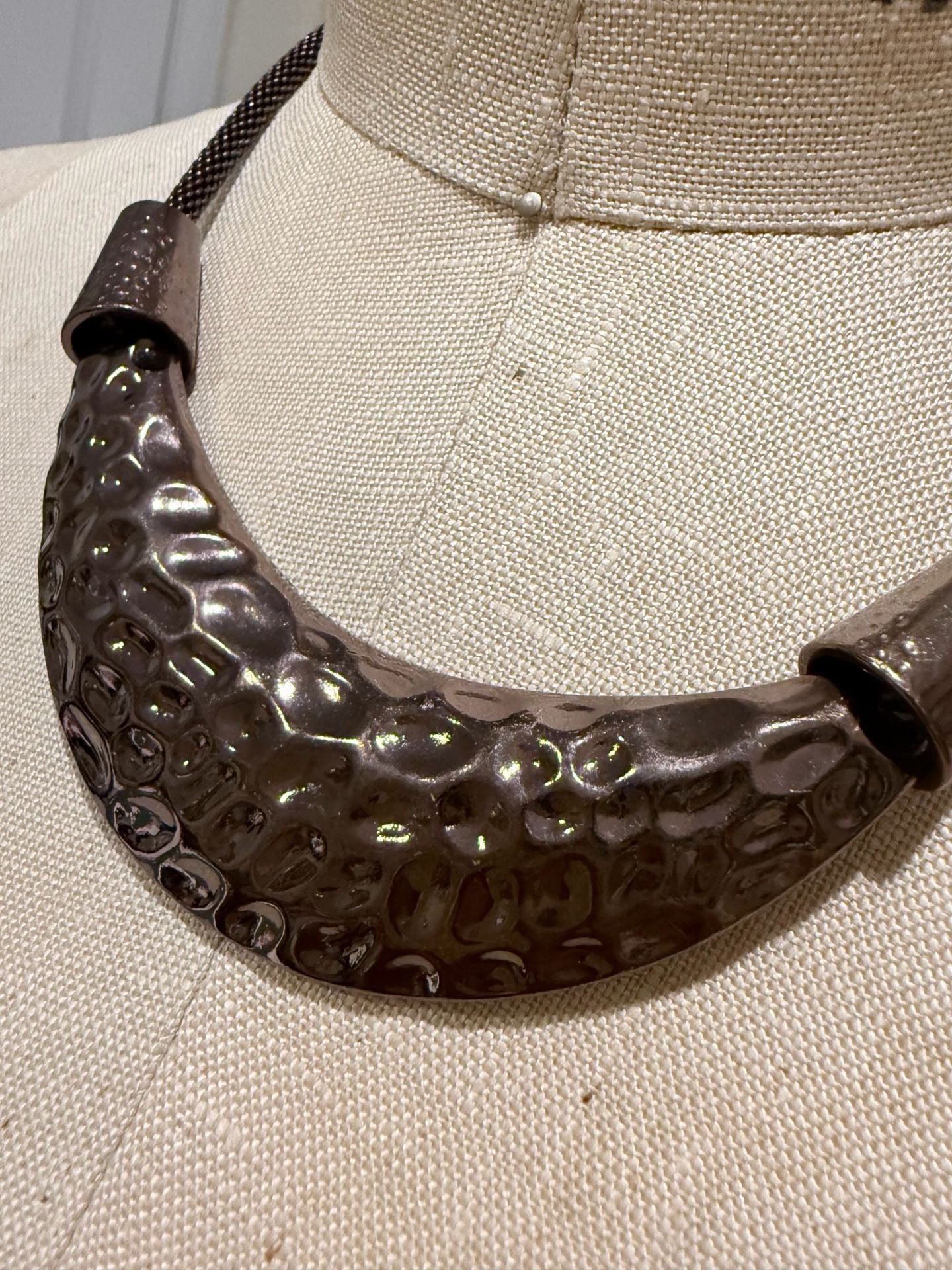 Vintage Hammered Crescent Bib Statement Necklace Deep Bronze Tone 4