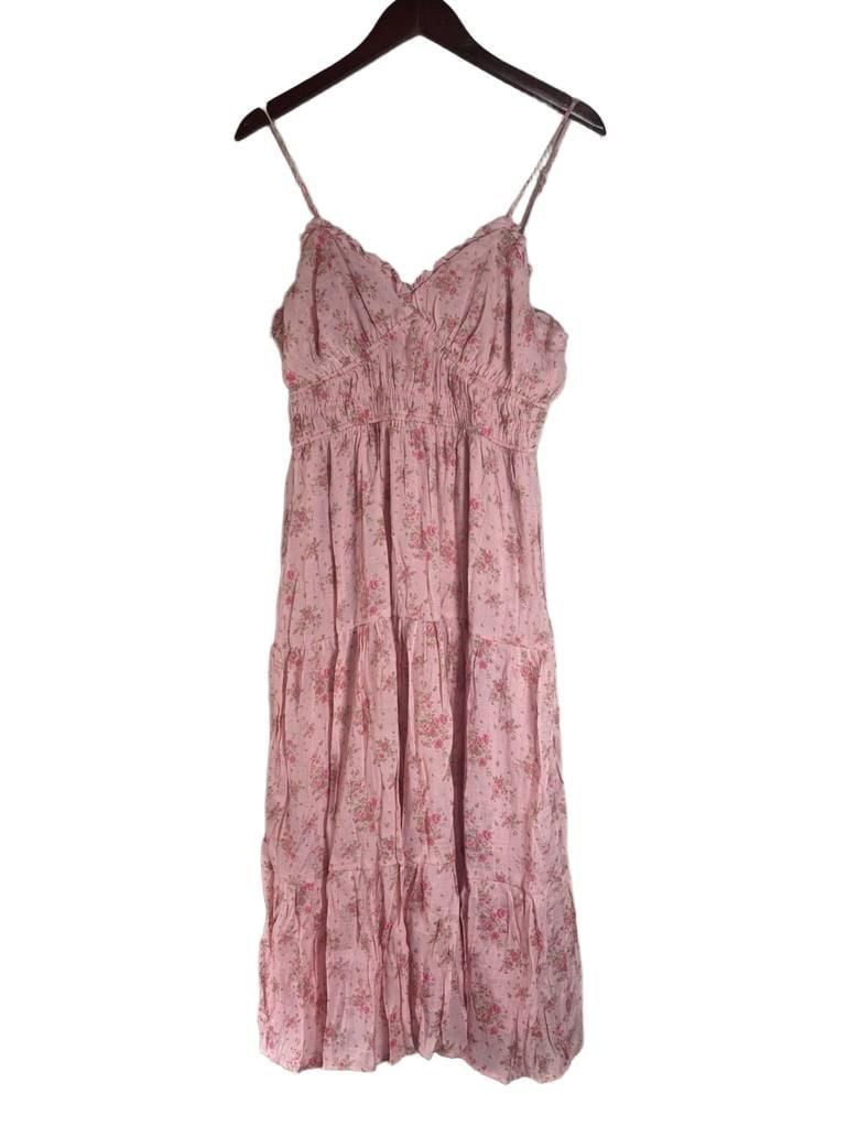 Trixxi Floral Smocked Ruffle Midi Dress Pink Cami Tiered Sz XL 3