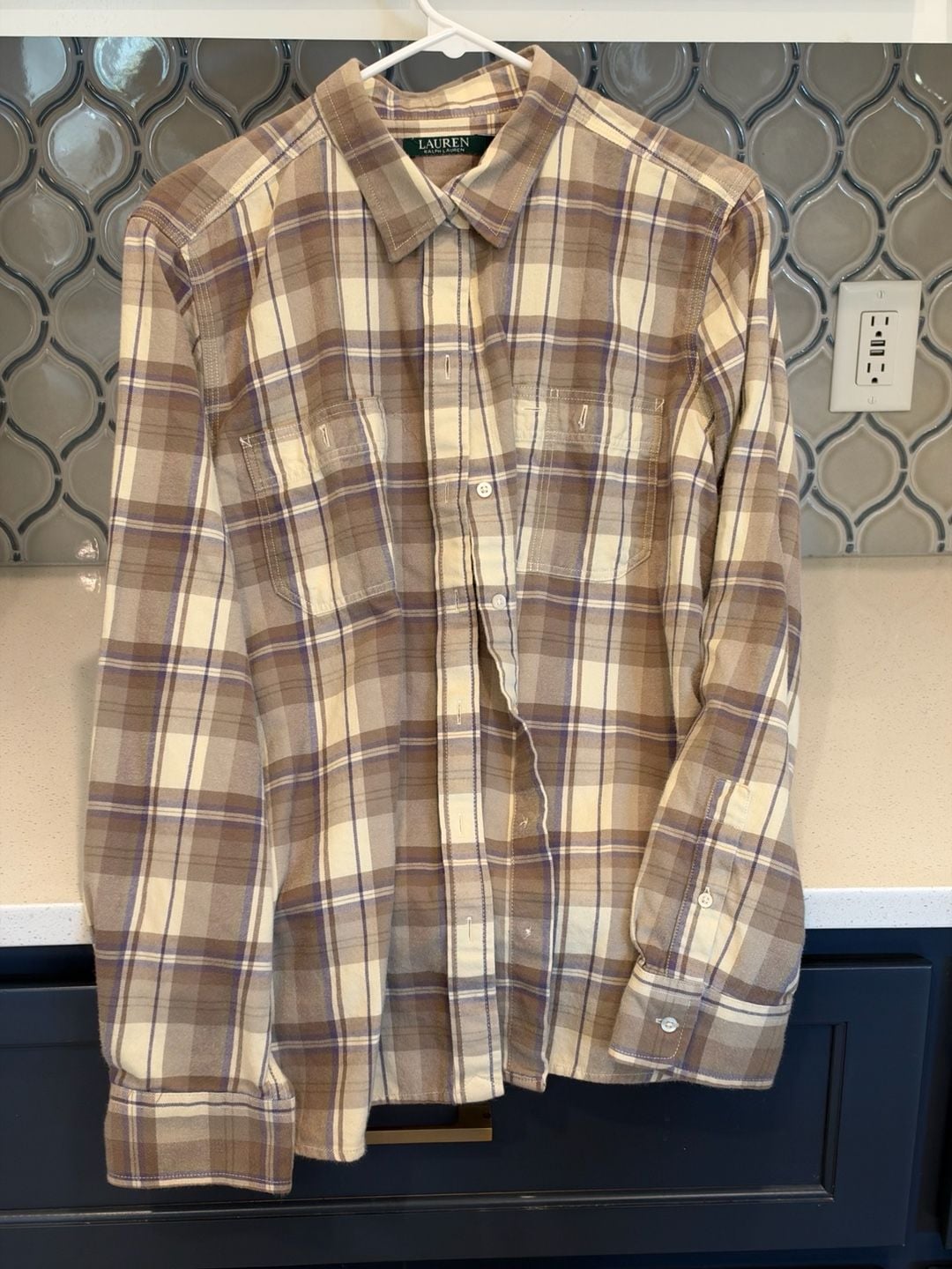Lauren Ralph Lauren Plaid Flannel Button Up Shirt Size XL Brown 2