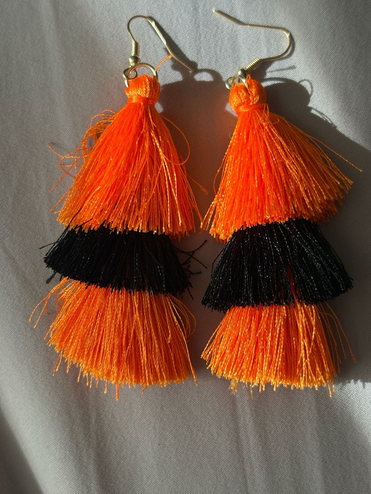 Handmade Candy Corn Tassel Earrings Orange Black Halloween 3