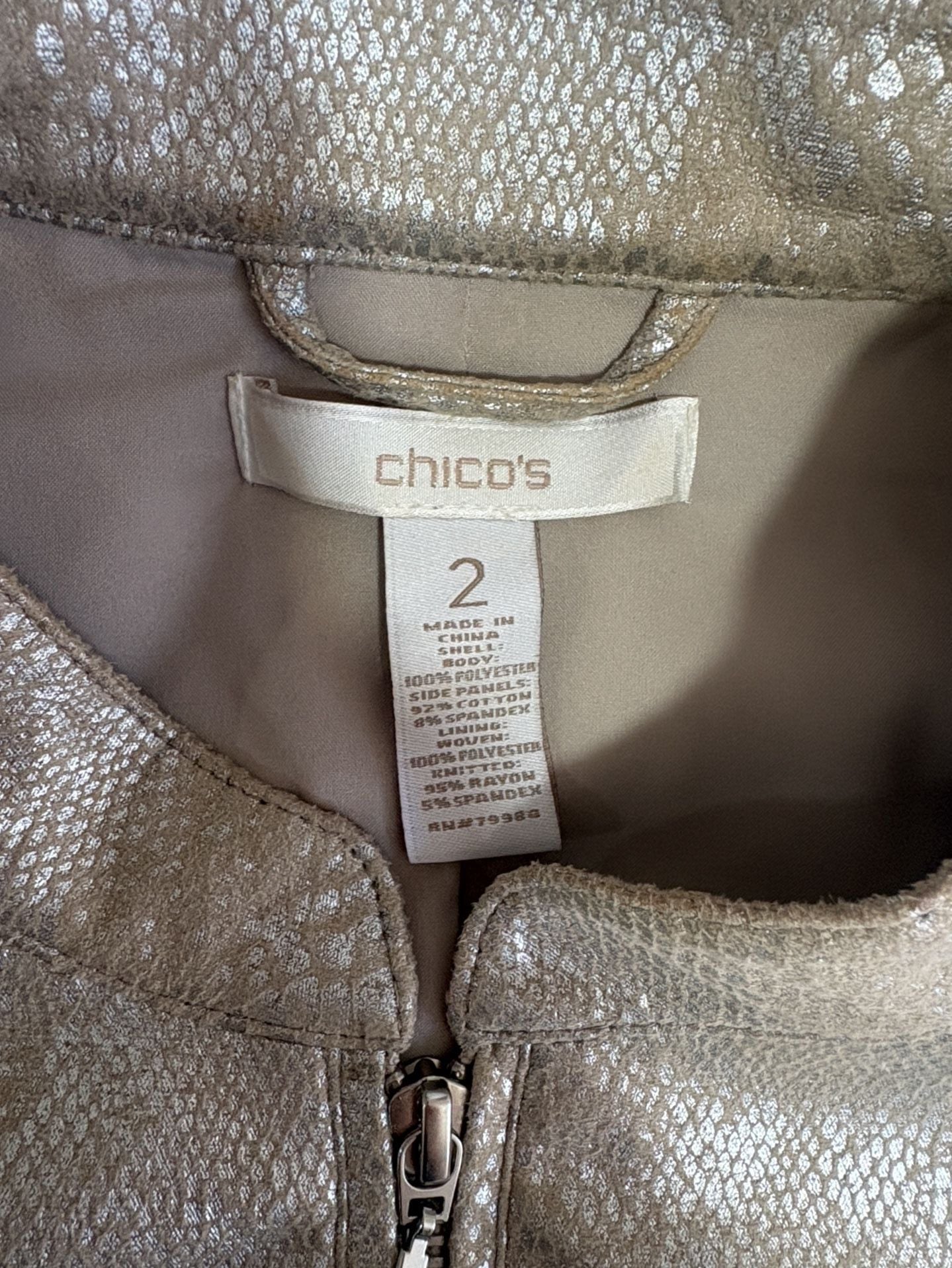 Chico's Metallic Snake Print Zip Jacket Size 2 5