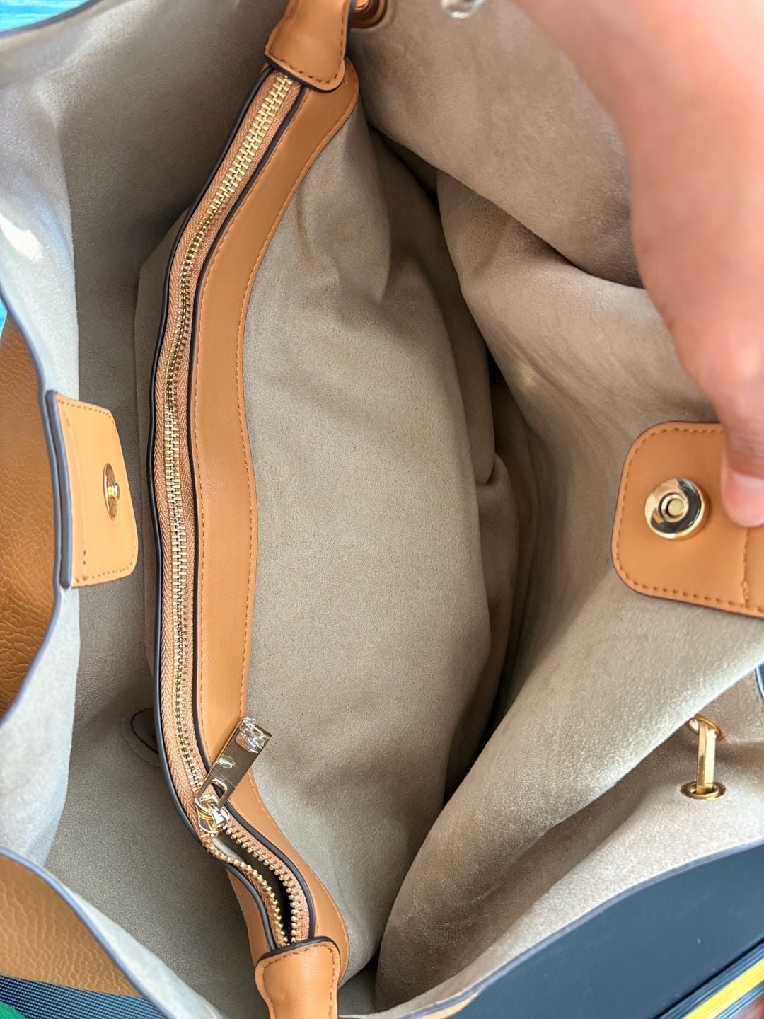 Sondra Roberts Squared Tan Pebbled Leather Tote Bag 8