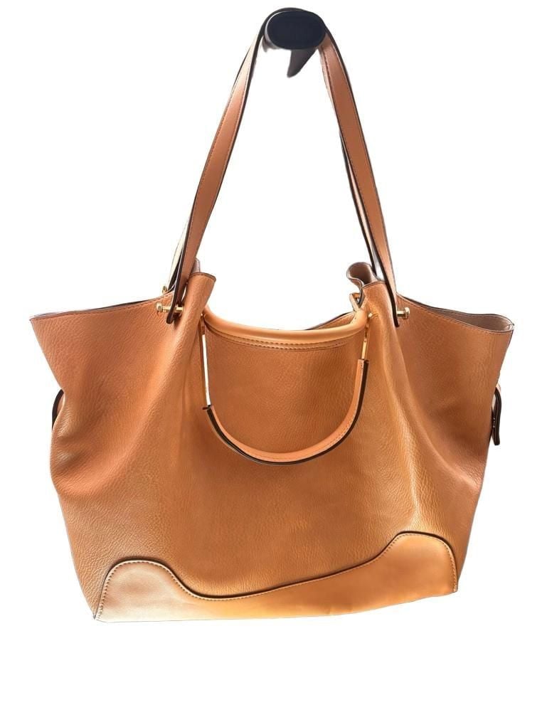 Sondra Roberts Squared Tan Pebbled Leather Tote Bag 3