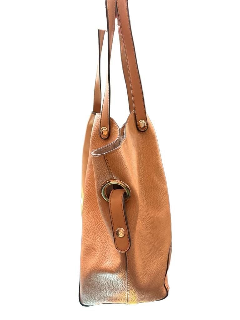 Sondra Roberts Squared Tan Pebbled Leather Tote Bag 4