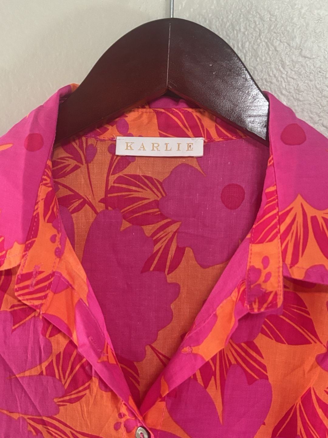Karlie Floral Tiered Shirt Dress Pink Orange Sz M 4