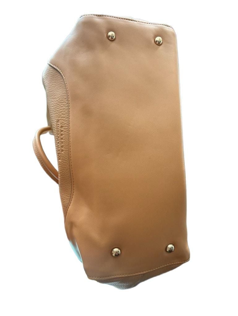 Sondra Roberts Squared Tan Pebbled Leather Tote Bag 7