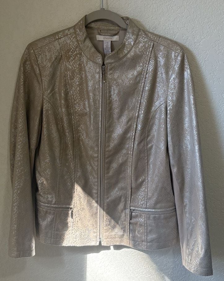Chico's Metallic Snake Print Zip Jacket Size 2 2