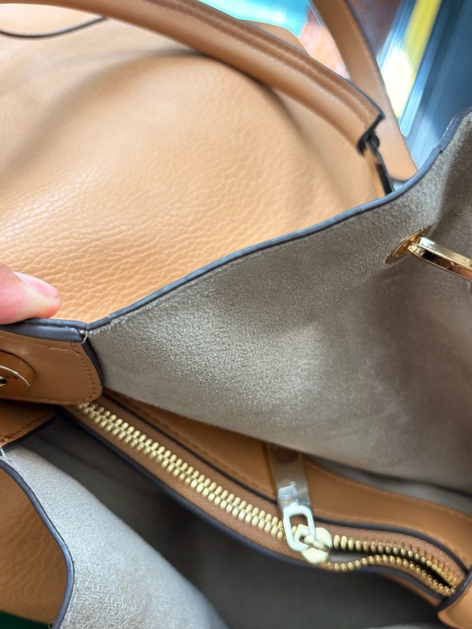 Sondra Roberts Squared Tan Pebbled Leather Tote Bag 5