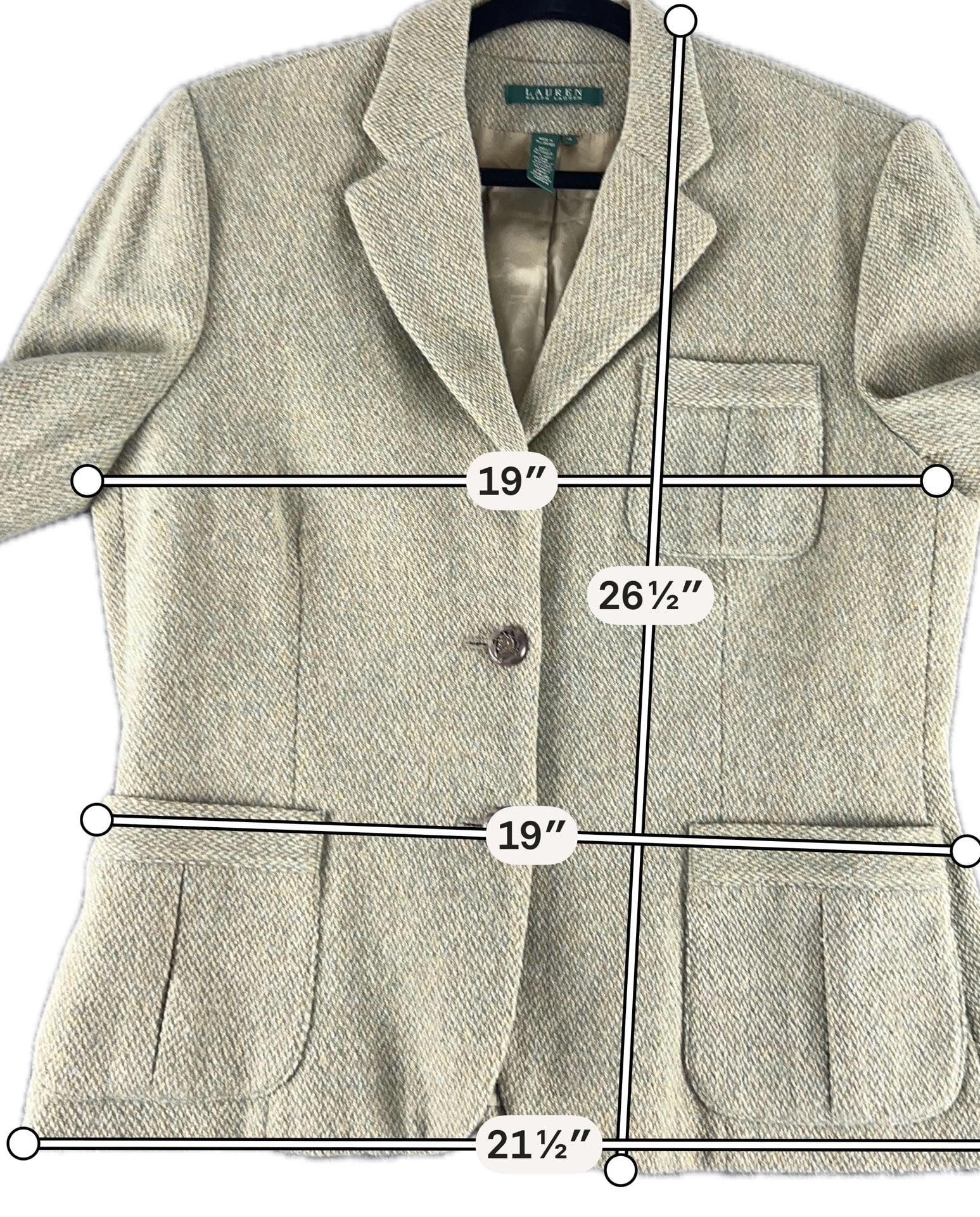 Lauren Ralph Lauren Tweed Blazer Size 12 Green Wool Blend Equestrian 3