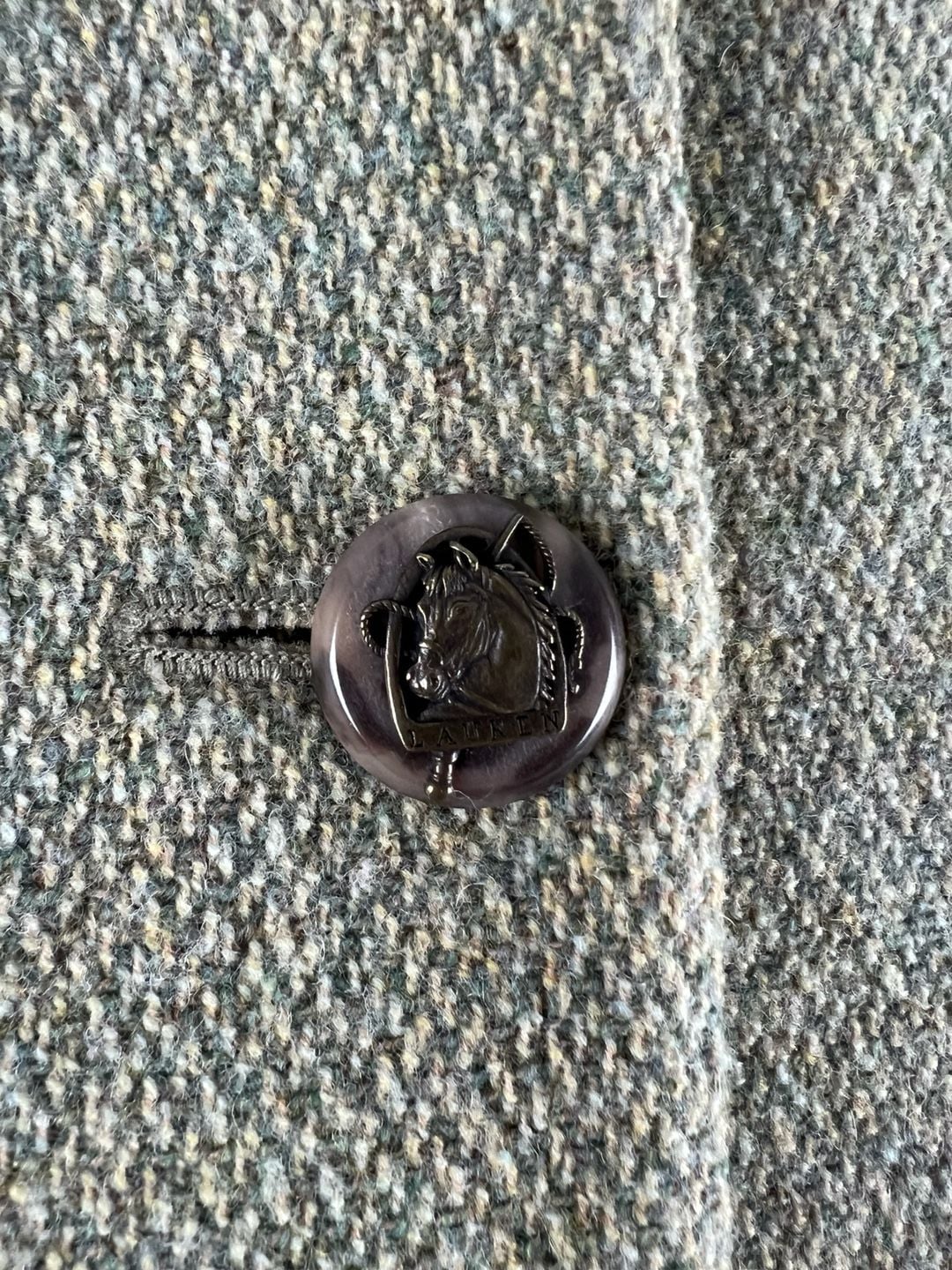 Lauren Ralph Lauren Tweed Blazer Size 12 Green Wool Blend Equestrian 4