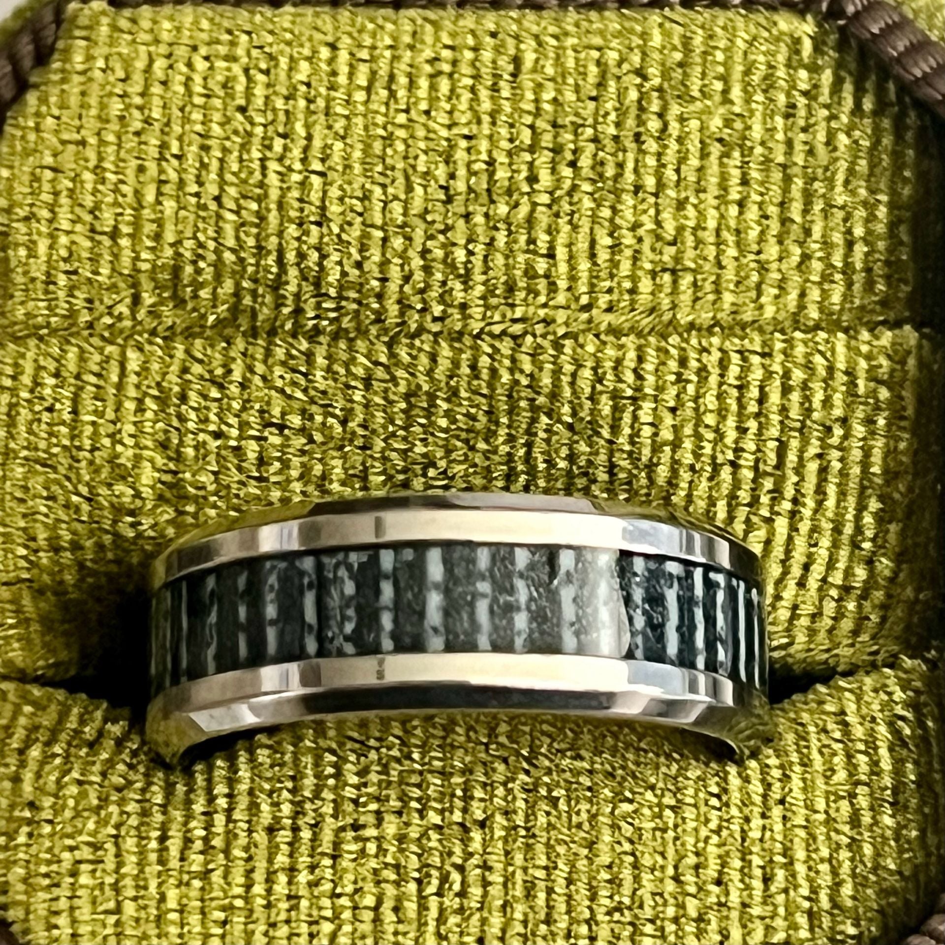 Tungsten Titanium Ring with Green Antler Inlay Polished Finish 8mm Band Size 11 3